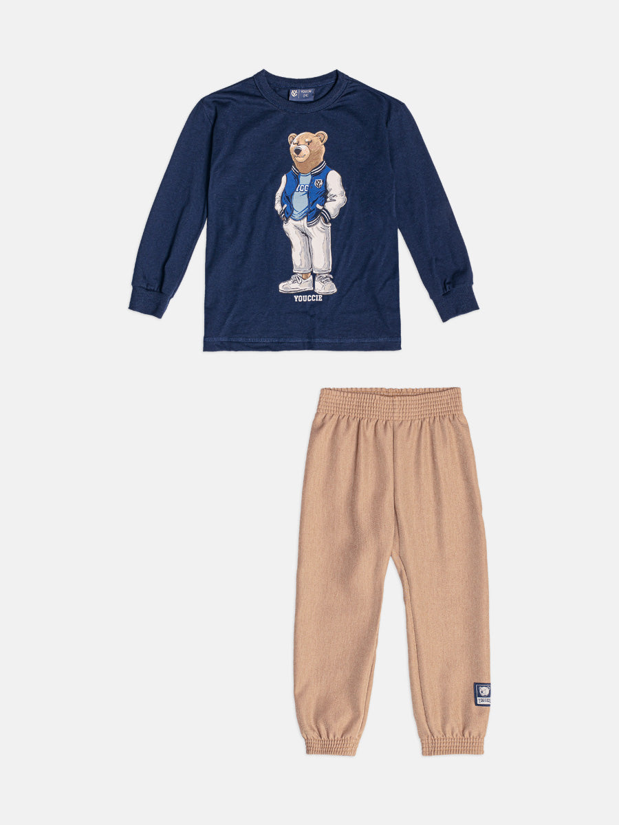 Conjunto Manga Longa Tshirt e Calca Azul Marinho Youccie
