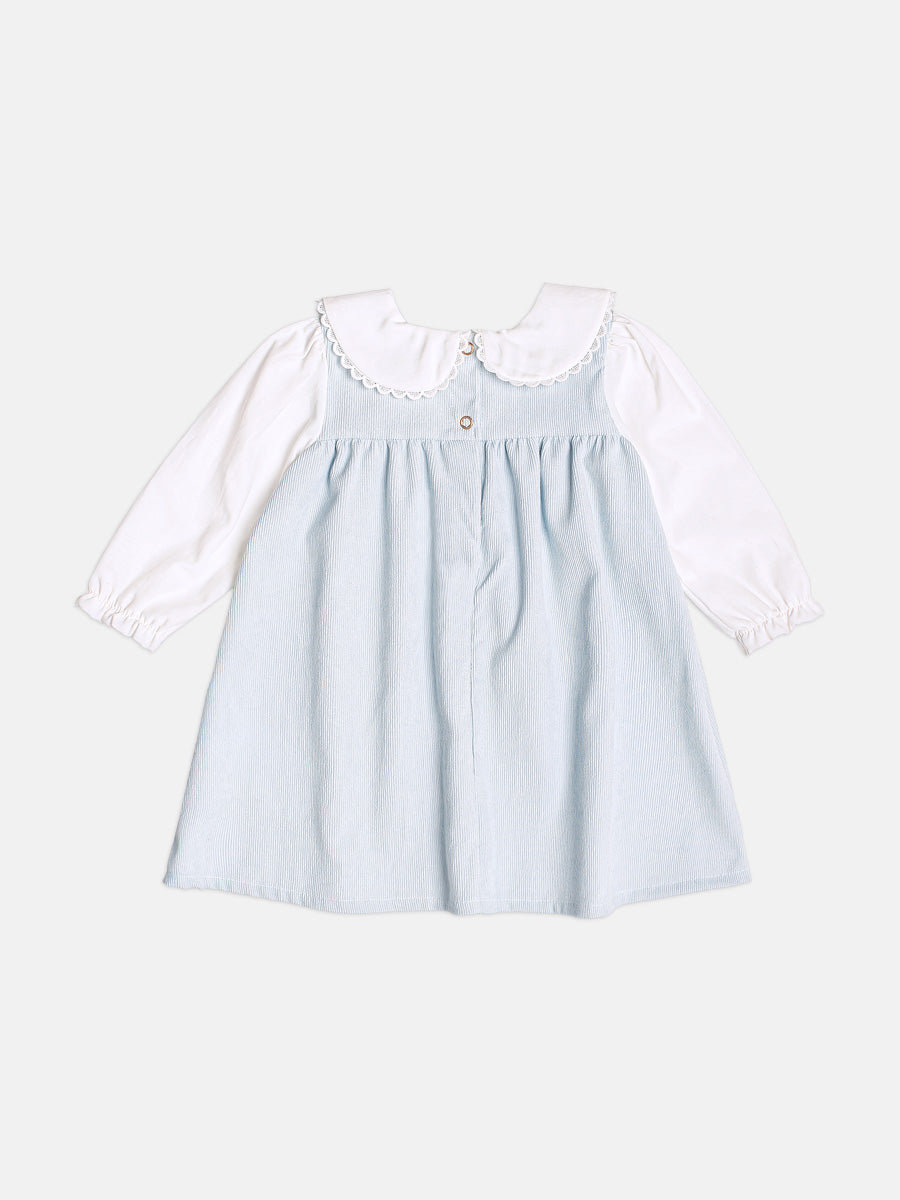 Vestido Manga Longa Cotele Com Gola Azul Sky Momi