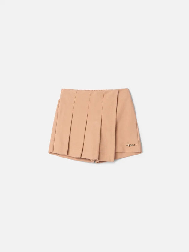 Shorts Saia Com Pregas Bege Khaki Animê