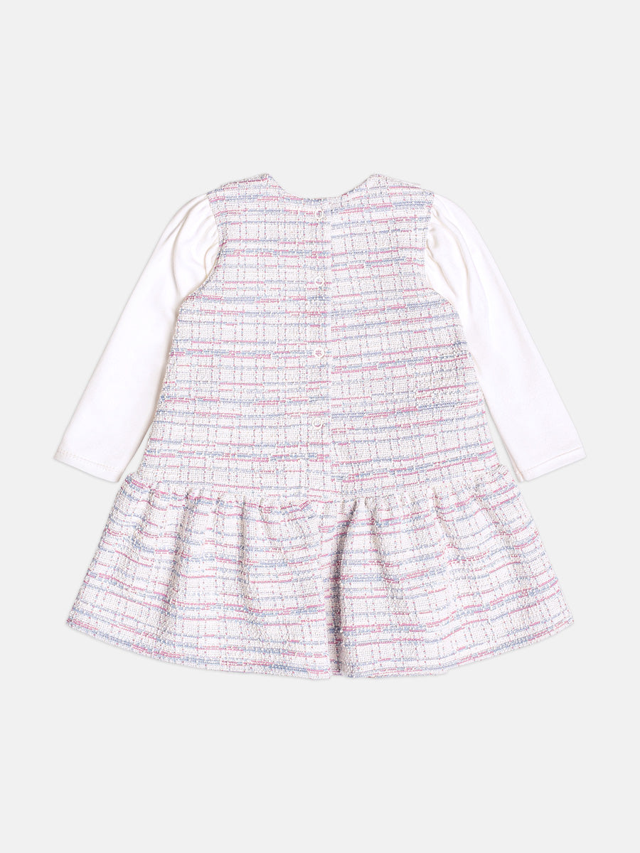 Vestido Manga Longa Tweed Rosa/Off/Azul Momi