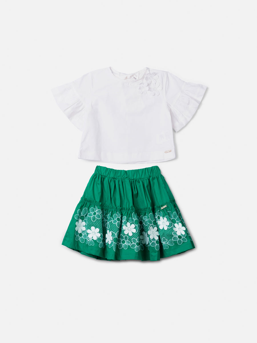 Conjunto Blusa e Saia Flores Verde Anime