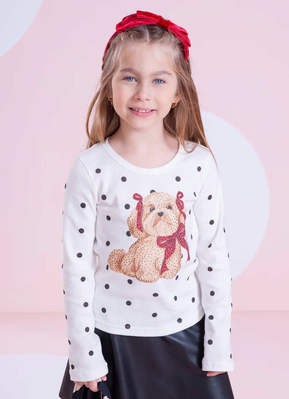 Blusa Rib Serigrafia Poá E Cachorro Off White Pituchinhus