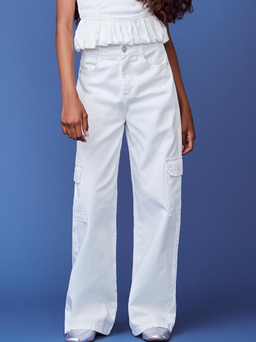 Calça de Sarja Wide Off White I Am