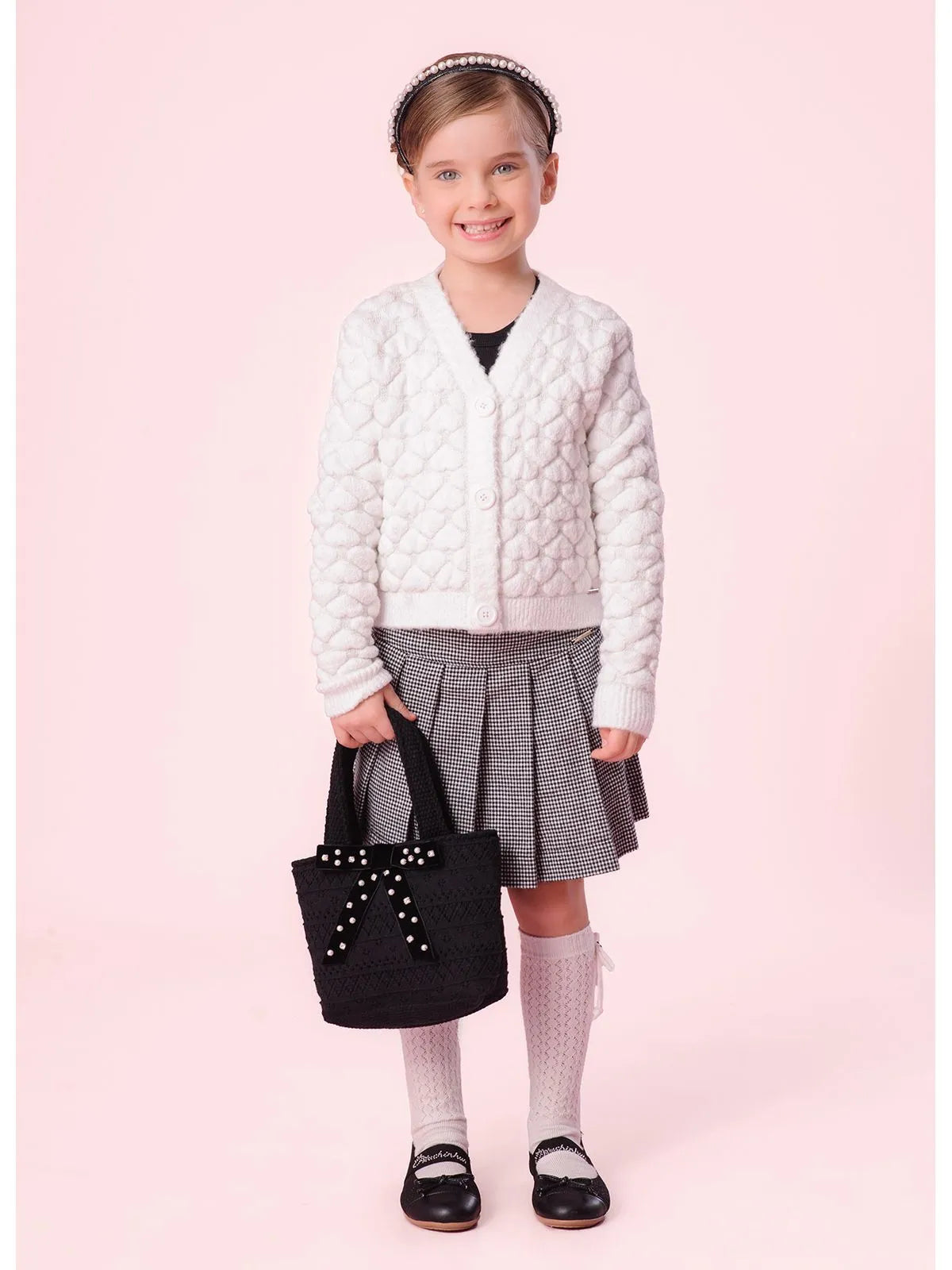 Bolsa Tricot Multi Pontos Laço Veludo Bordado Preto - BambolePetit