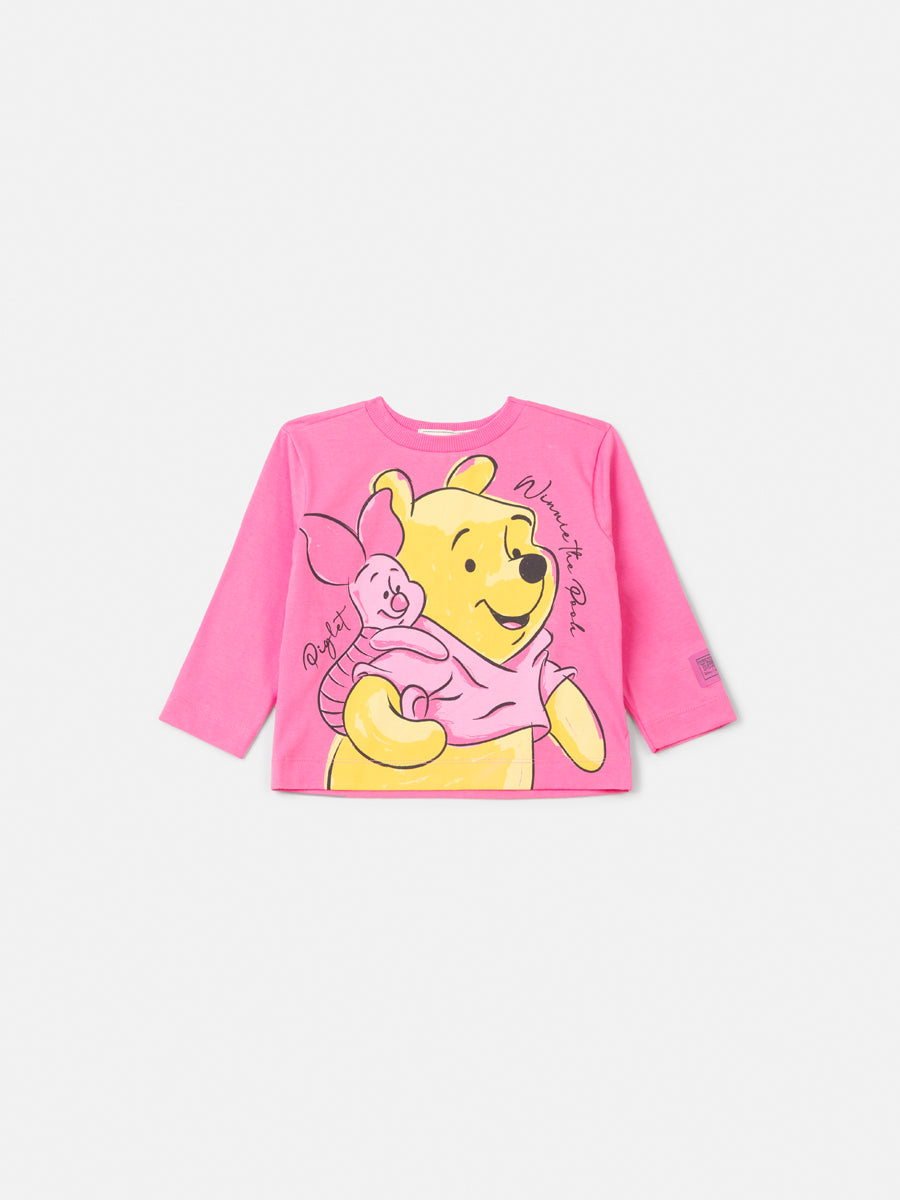 T-Shirt Manga Longa Pooh e Leitao Rosa Cherry/Donut Animê