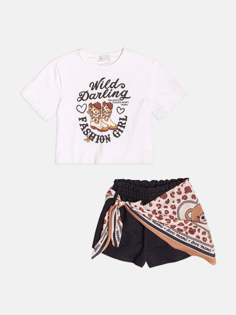Conjunto Manga Curta Blusa e Shorts Perola Momi
