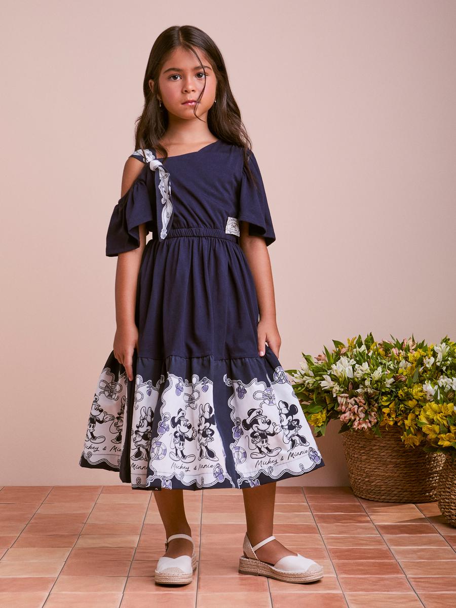 Vestido Malha Mickey e Minnie Azul Anime