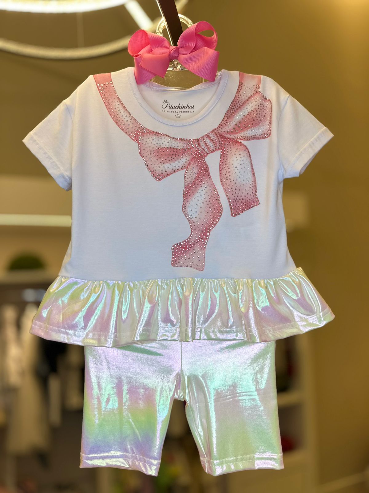Conjunto Blusa Cotton Maxi Laço e Bemuda Pituchinhus