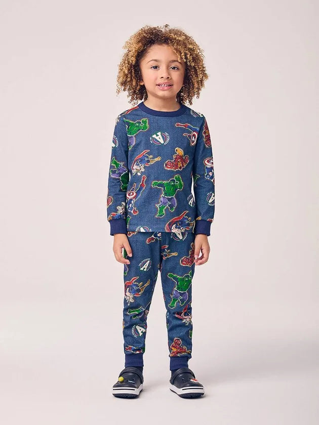Pijama Manga Longa Tshirt e Calca Marvel Heroes Azul Youccie