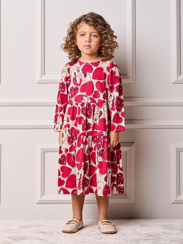 Vestido Manga Longa Rotativo Minnie Hearts Animê
