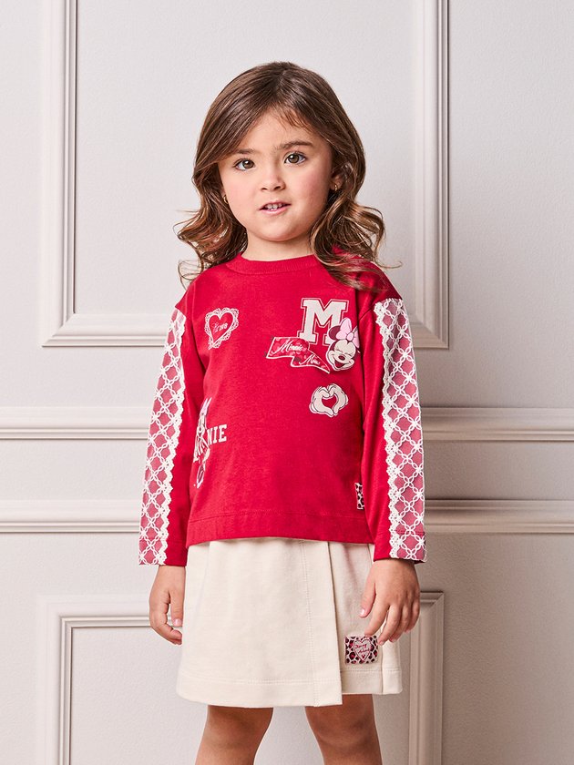 Conjunto Manga Longa Minnie e Short Vermelho Berry Animê