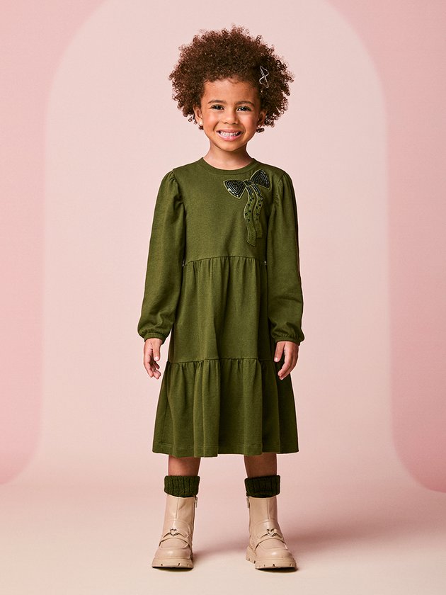 Vestido Manga Longa Militar Verde Musgo Momi