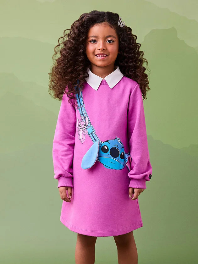 Vestido Manga Longa Stitch Com Orelhas Roxo Mystic - BambolePetit