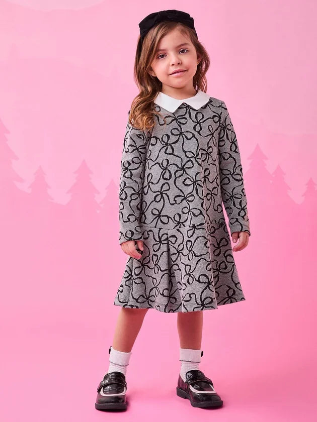Vestido Manga Longa Jacquard Lacos Mini - BambolePetit
