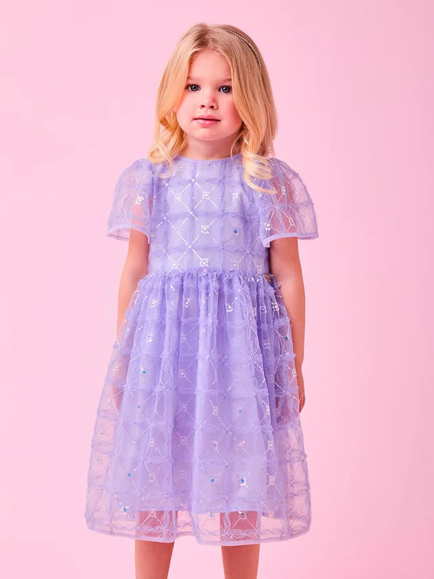 Vestido De Tule Flor E Paete Lilas - BambolePetit