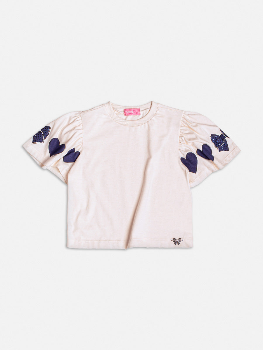 Blusa Manga Curta Com Estampa Bege - BambolePetit