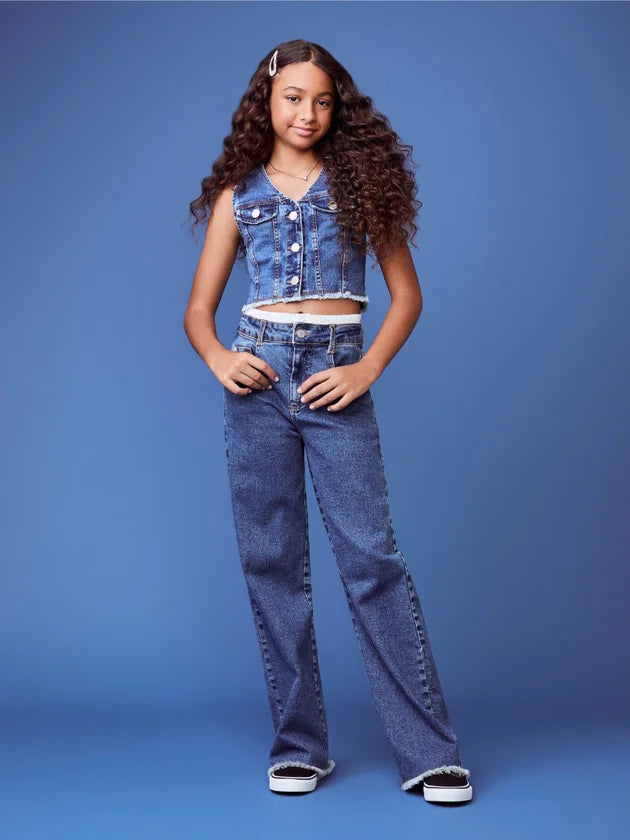 Calça Wide Denim Cós Boxer Jeans I Am