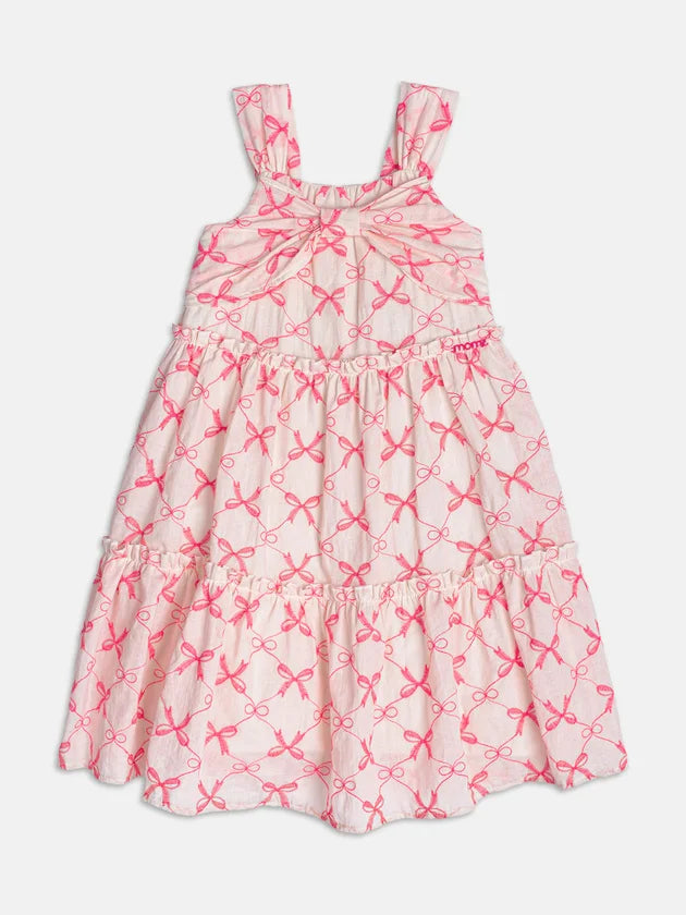 Vestido de Laise Bordada Laços Rosa Momi