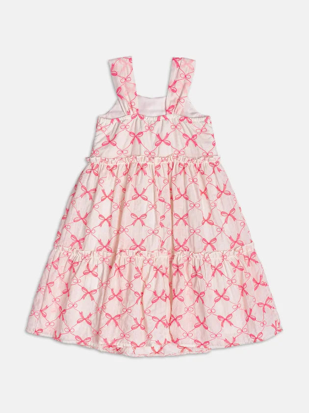 Vestido de Laise Bordada Laços Rosa Momi