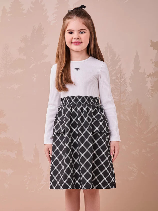 Vestido Preto com Saia Xadrez Momi - BambolePetit