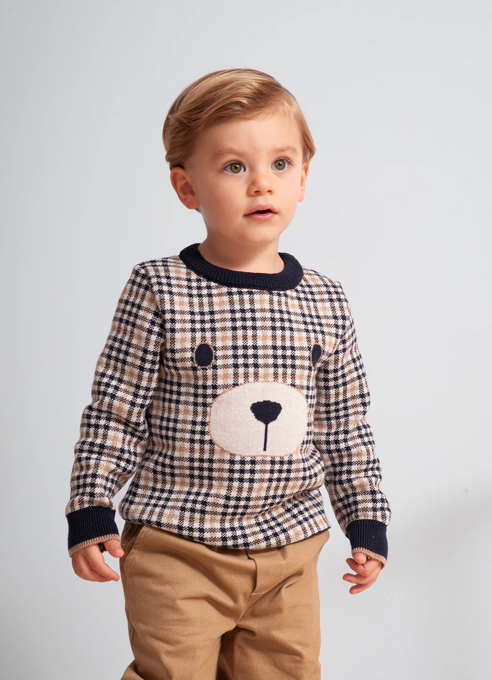 Blusa Tricot Xadrez Ursinho For Boys Azul Profundo Pituchinhus