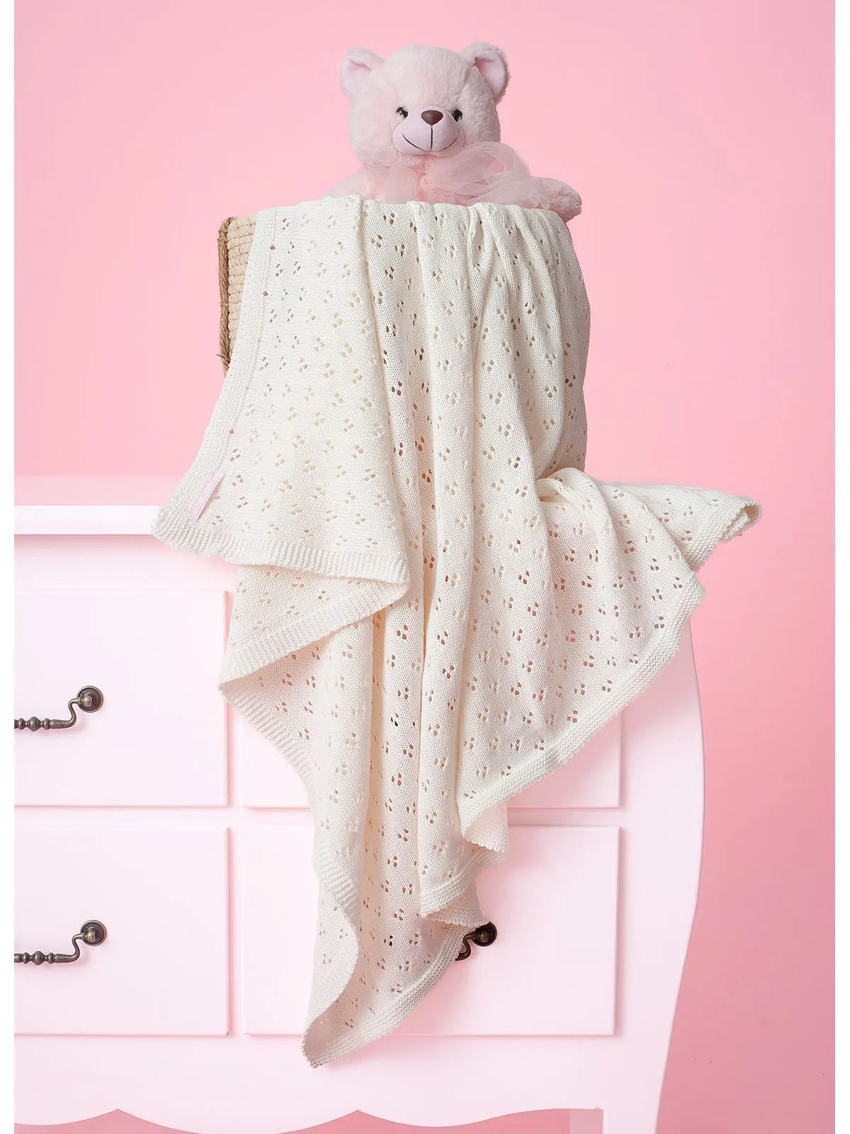 Manta Tricot Texturizado Off White Pituchinhus Tam Único - BambolePetit