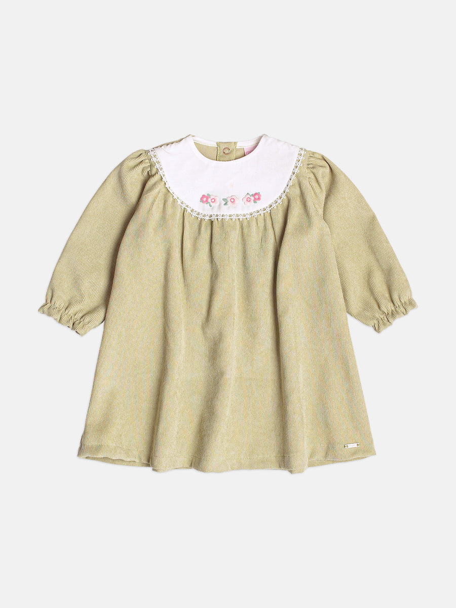 Vestido Manga Longa Patch Florzinhas  Verde Momi