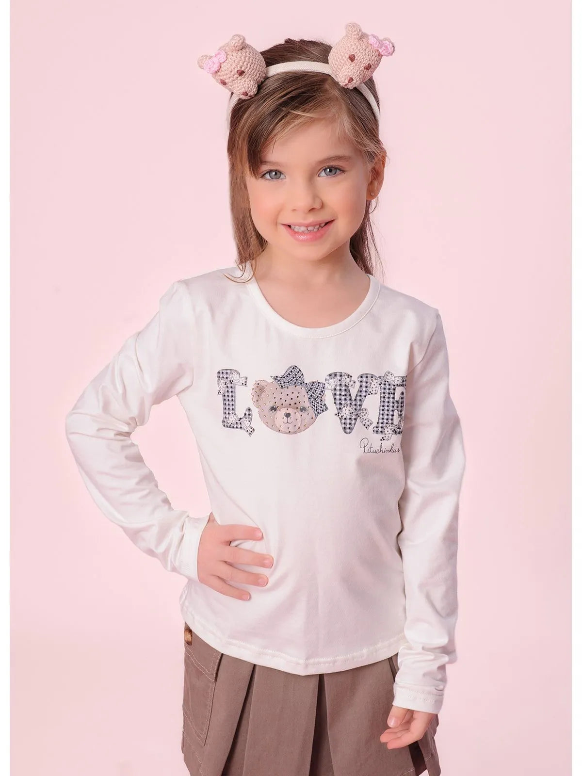 Blusa Cotton Serigrafia Love Cristais Off White - BambolePetit