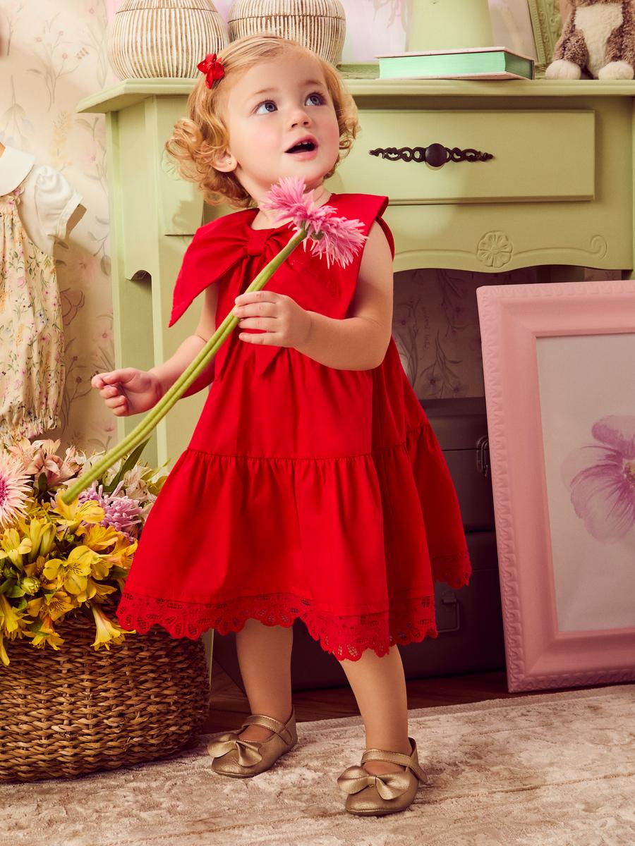 Vestido Vermelho Infantil com Maxi Laço Anime