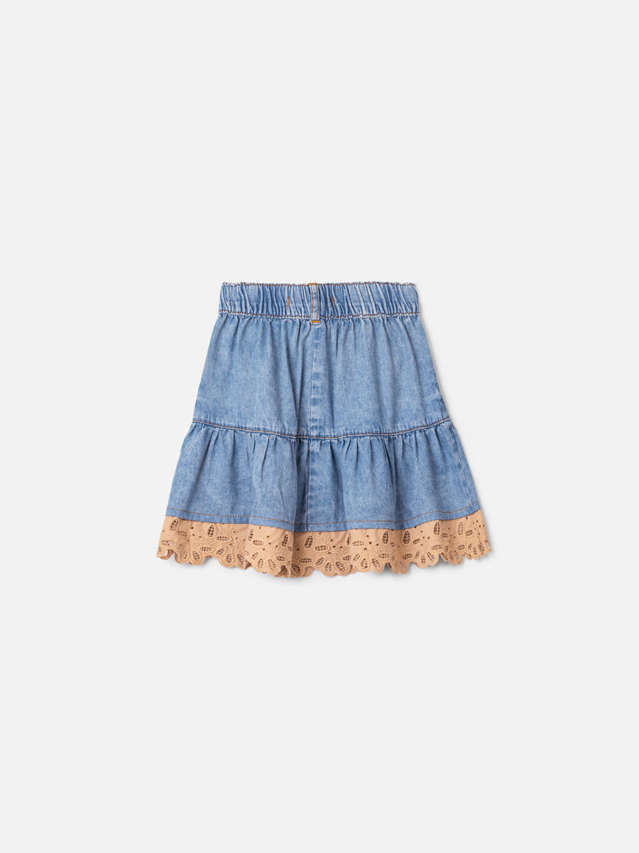 Saia Jeans Com Renda Jeans Animê