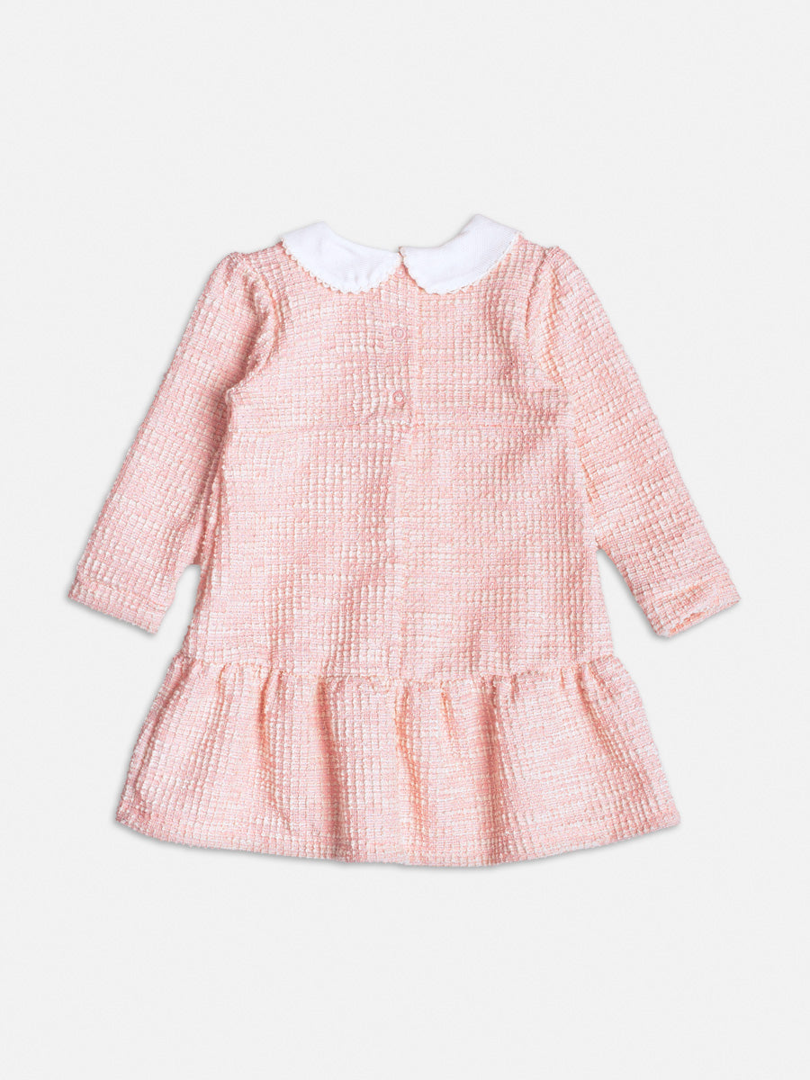 Vestido Manga Longa Tweed Rosa Rosa - BambolePetit
