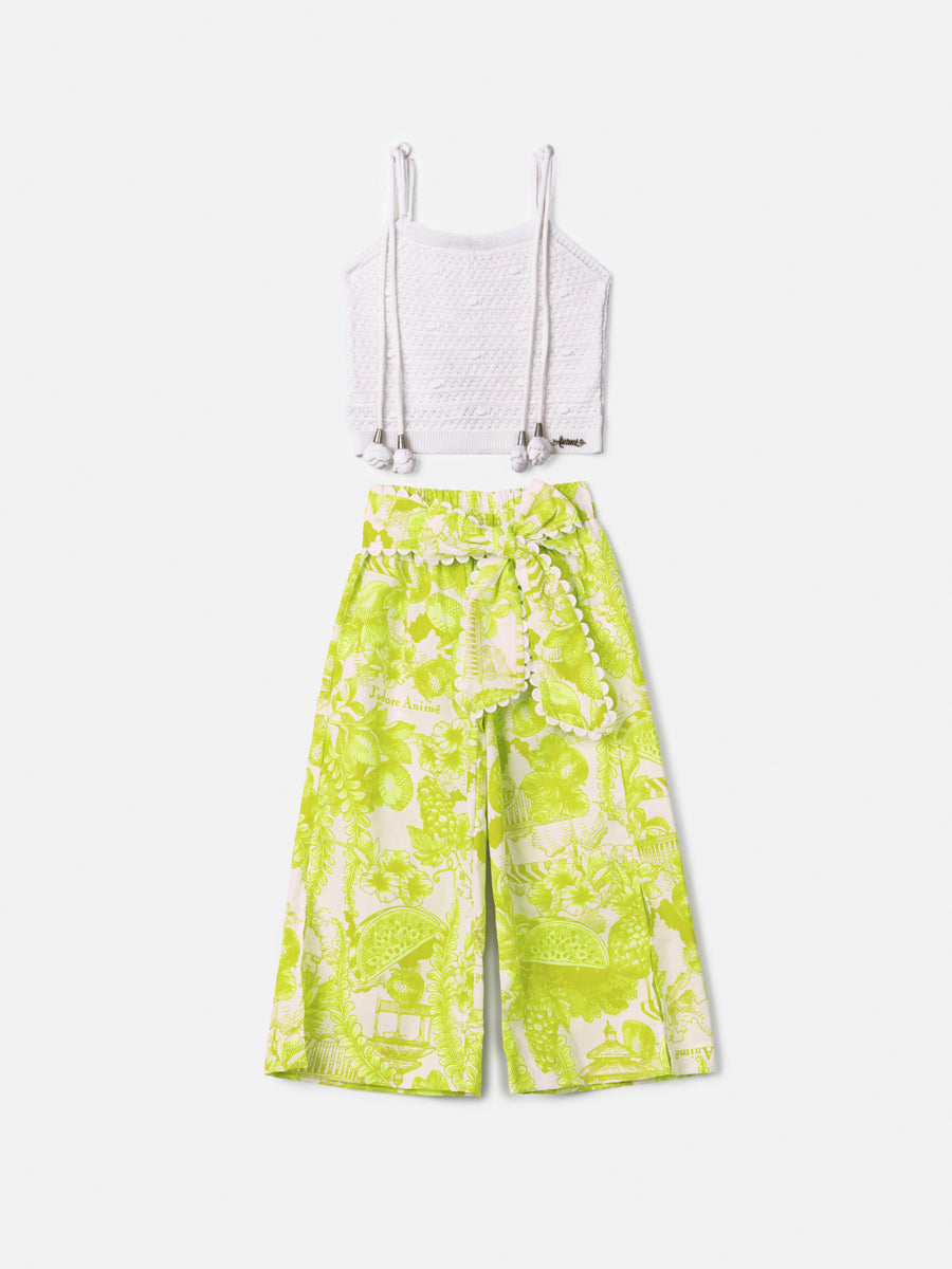 Conjunto Infantil Floral Verde Neon Anime