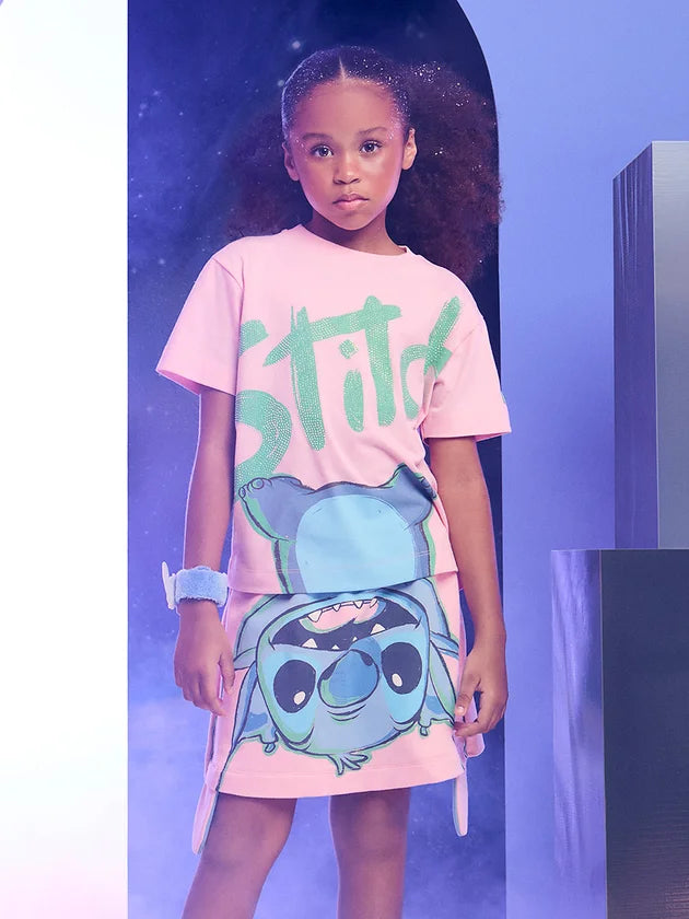 Conjunto Blusa E Shorts Stitch Rosa Blossom - BambolePetit