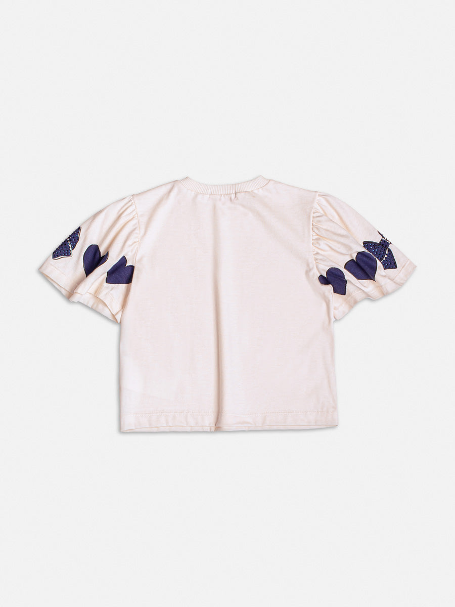 Blusa Manga Curta Com Estampa Bege - BambolePetit