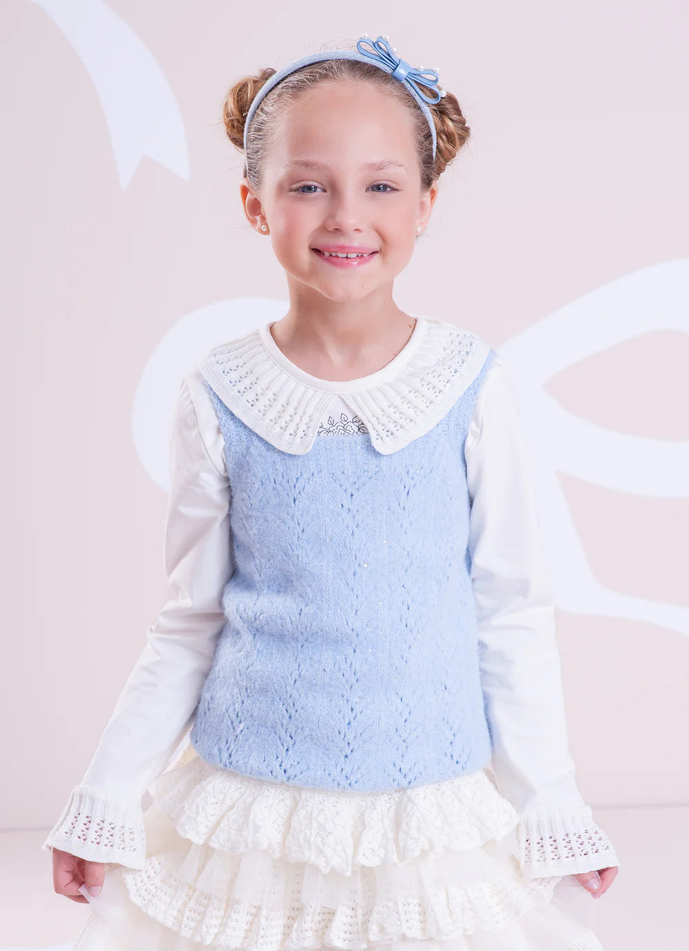 Colete Tricot Sem Costura Cristais Blue Sky Pituchinhus