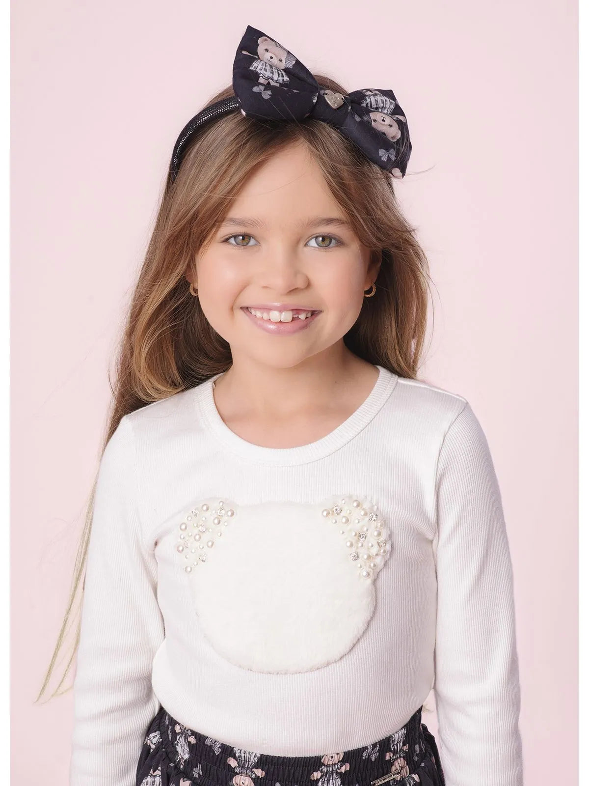 Blusa Ribana Rosto Ursa Pele Bordados Off White - BambolePetit