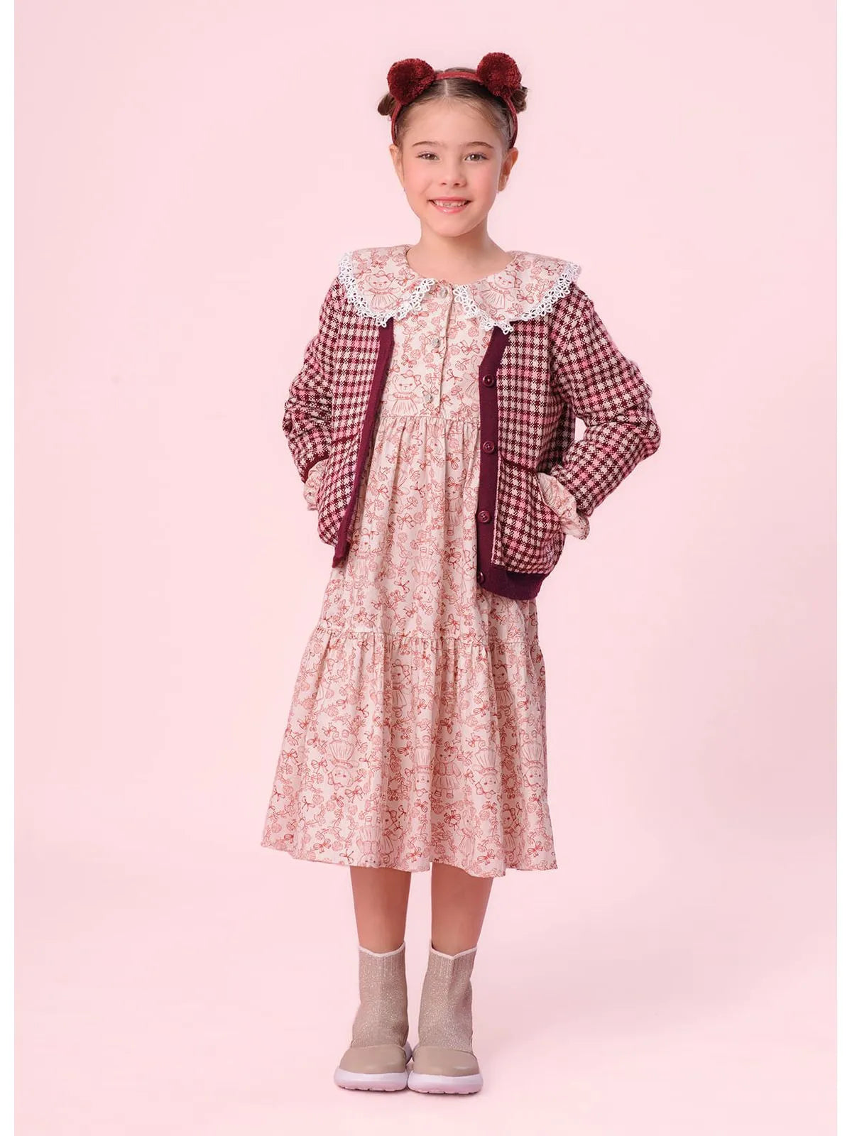 Vestido Algodão Babados Estampa Toile Golinha Renda Pituchinhus