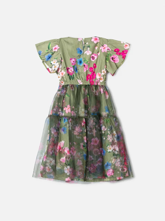 Vestido Floral Tule Floral Bordado Animê