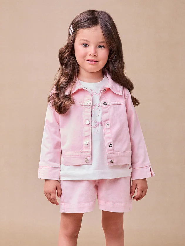 Jaqueta Jeans Rosa com Pingente