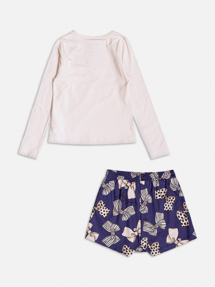 Conjunto Manga Longa Blusa Shorts Bege - BambolePetit