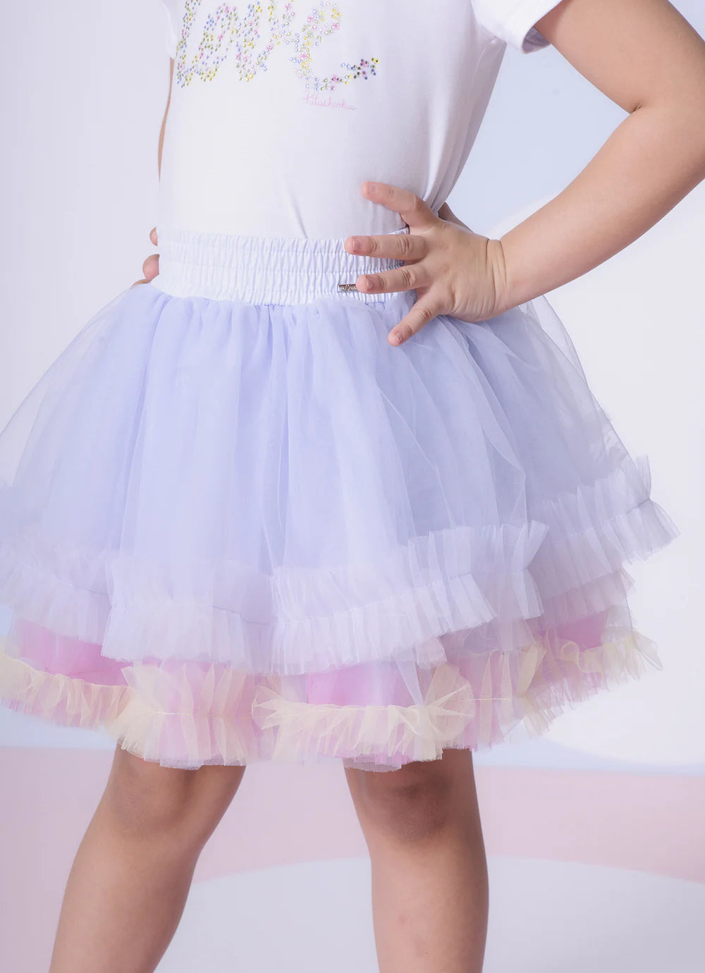 Saia Short Tule Babado Frufru Multicolor Pituchinhus