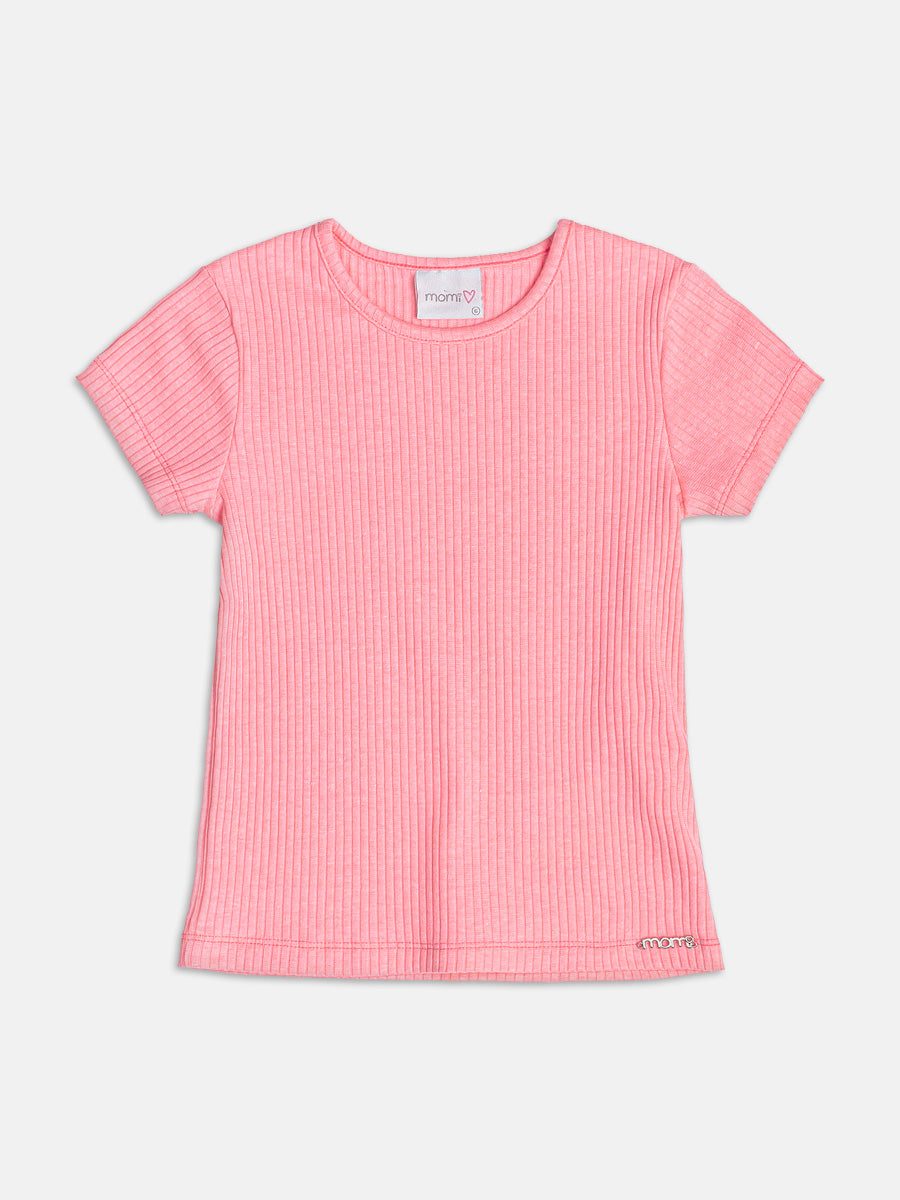 Blusa Básica Canelada Rosa Neon Momi