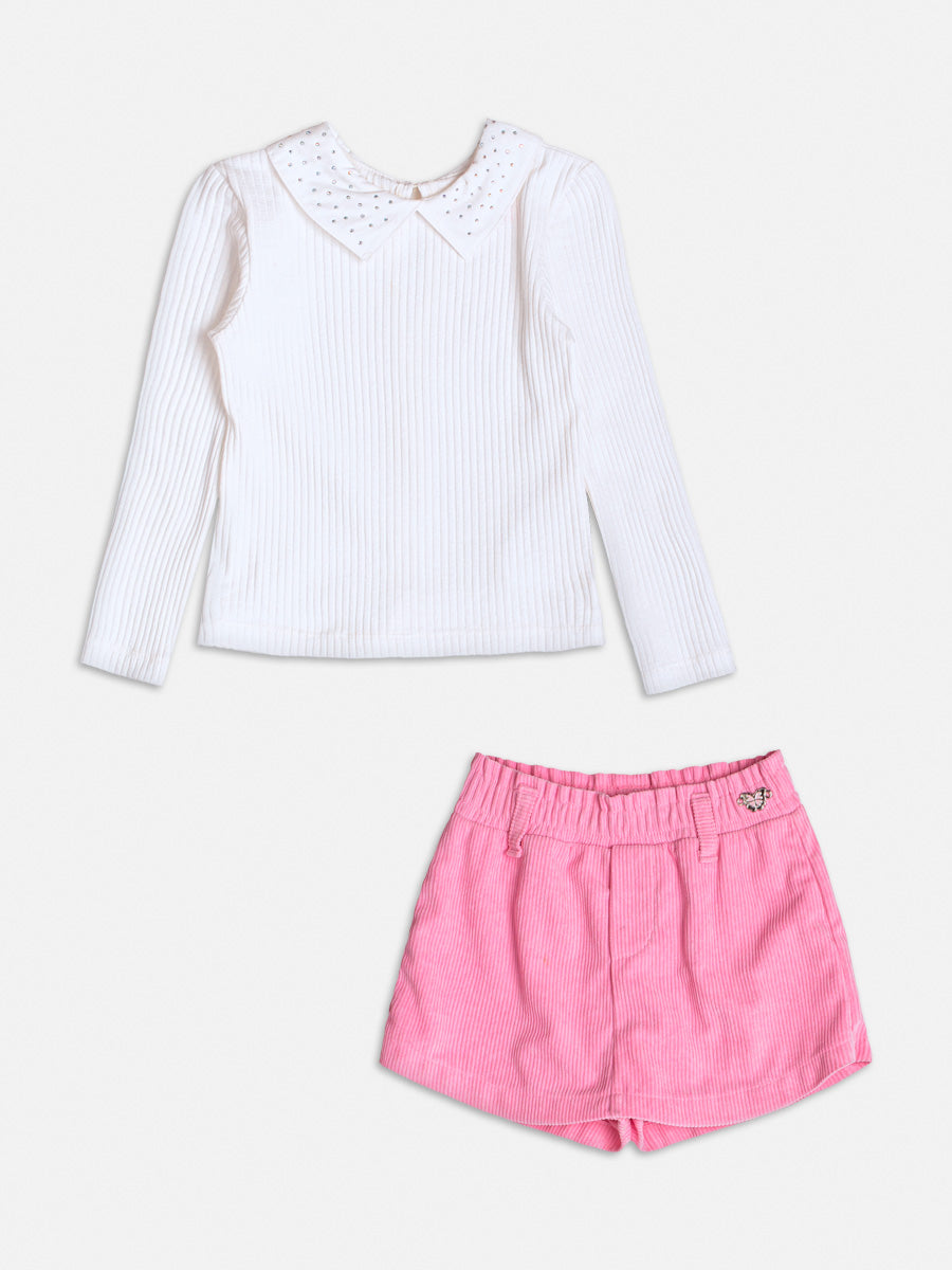Conjunto Manga Longa Blusa Shorts Off White - BambolePetit