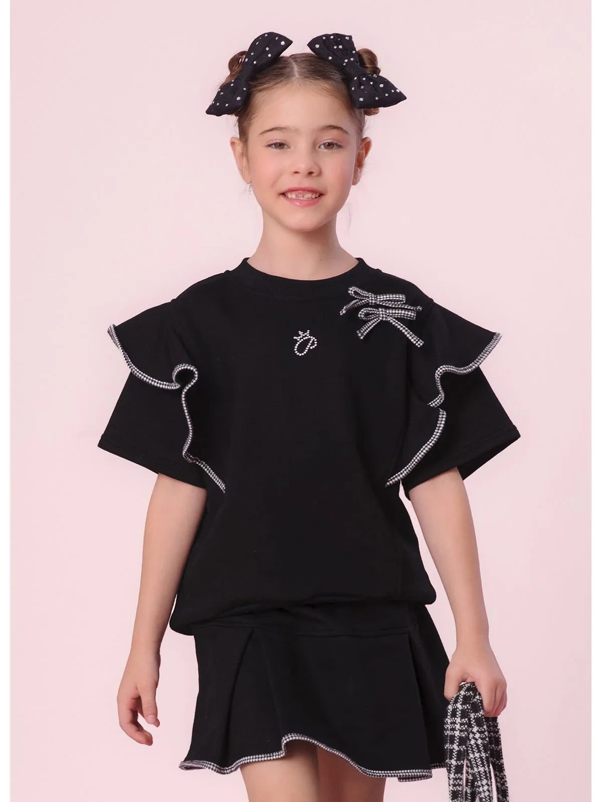 Blusa Moletom Babados Debrum Xadrez Preto - BambolePetit