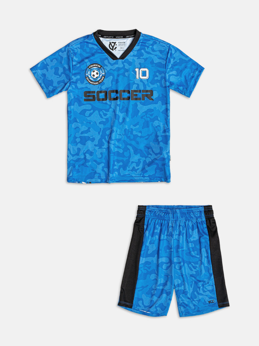 Conjunto T-Shirt e Bermuda Camuflada Azul Soccer Youccie