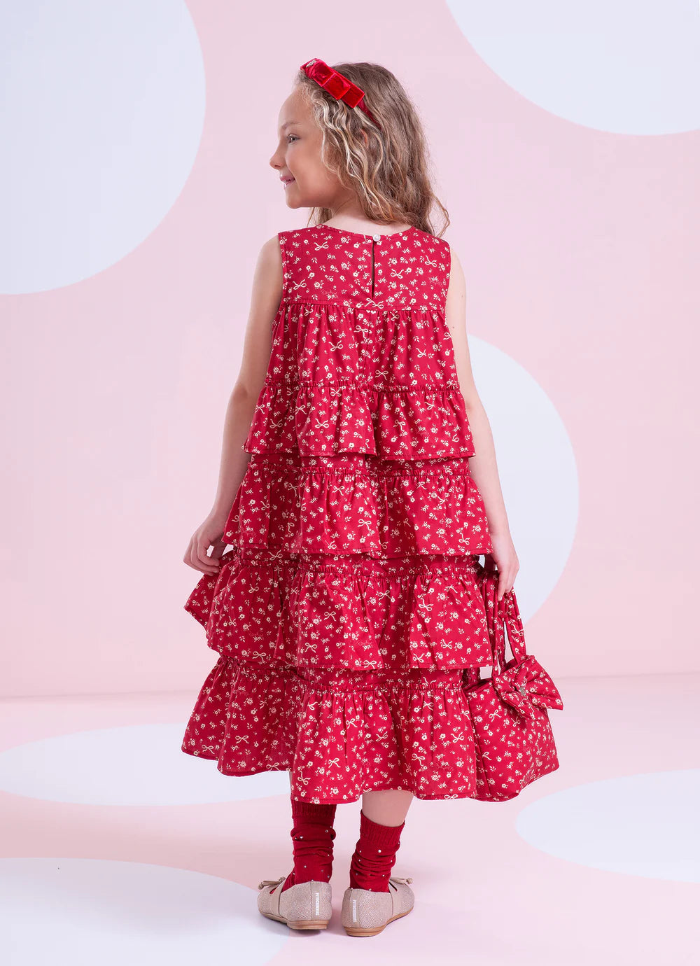 Vestido Algodão Est Mini Floral Babados Mini Flores E Lacos Pituchinhus
