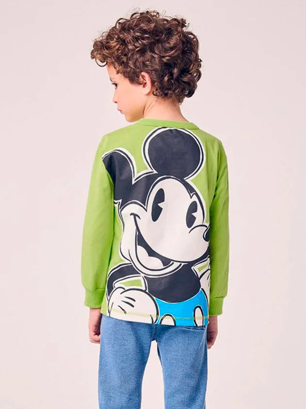T-Shirt Manga Longa Com Estampa Verde  Mickey Youccie