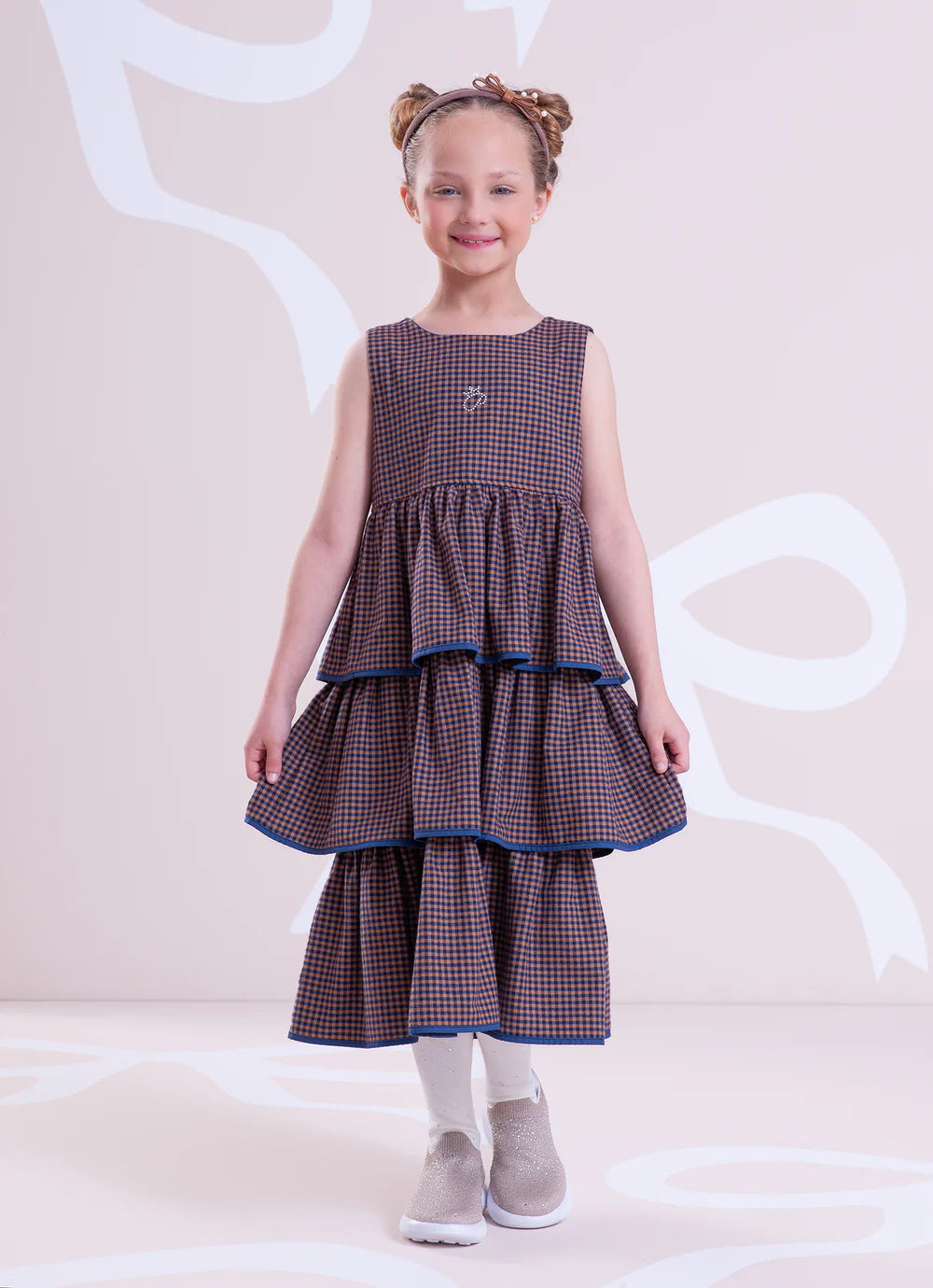 Vestido Xadrez Babados P Cristal Azul Marinho Pituchinhus