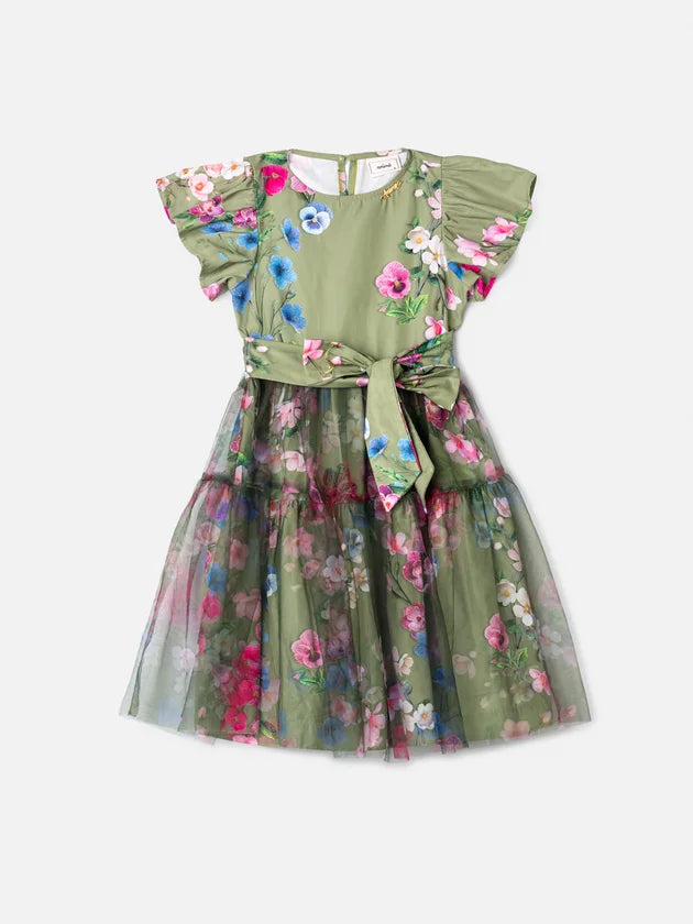 Vestido Floral Tule Floral Bordado Animê
