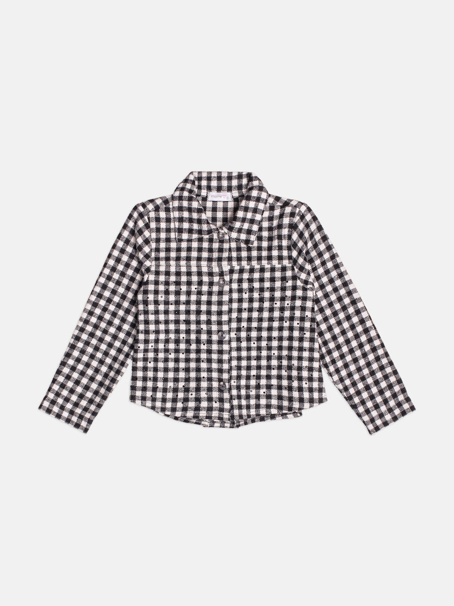 Jaqueta De Tweed Xadrez Strass Momi
